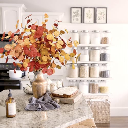 Artificial Eucalyptus Leaves 12 Pack - 28-inch Fall Stem Decor - Autumn Home & Event Decoration