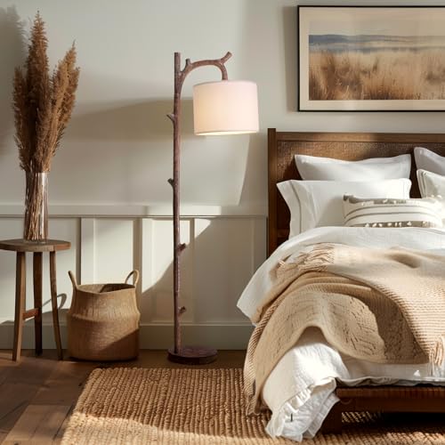 Wood Grain Retro Farmhouse Floor Lamp for Nursery & Living Room - Rustic Tree Trunk Decor