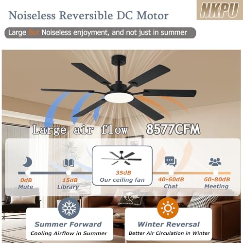 Black 60 Inch Ceiling Fan with Lights and Remote Control - Reversible Blades & Dimmable LED