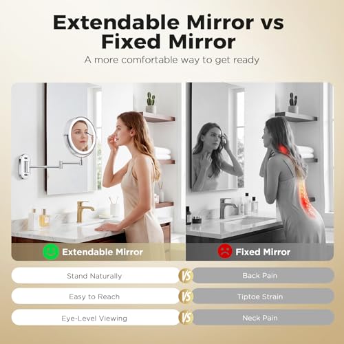 Wall Mounted Makeup Mirror 8 Inch 1X/30X LED Rechargeable with Metal Arm