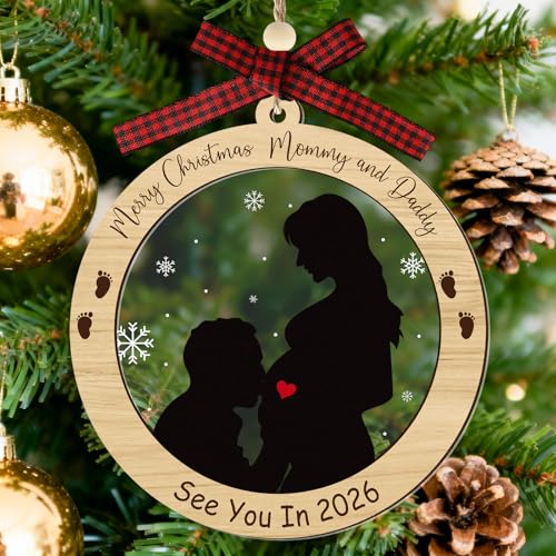 See You in 2026 Pregnancy Ornament (Pregnancy02) – Wooden Christmas Baby Announcement Gift