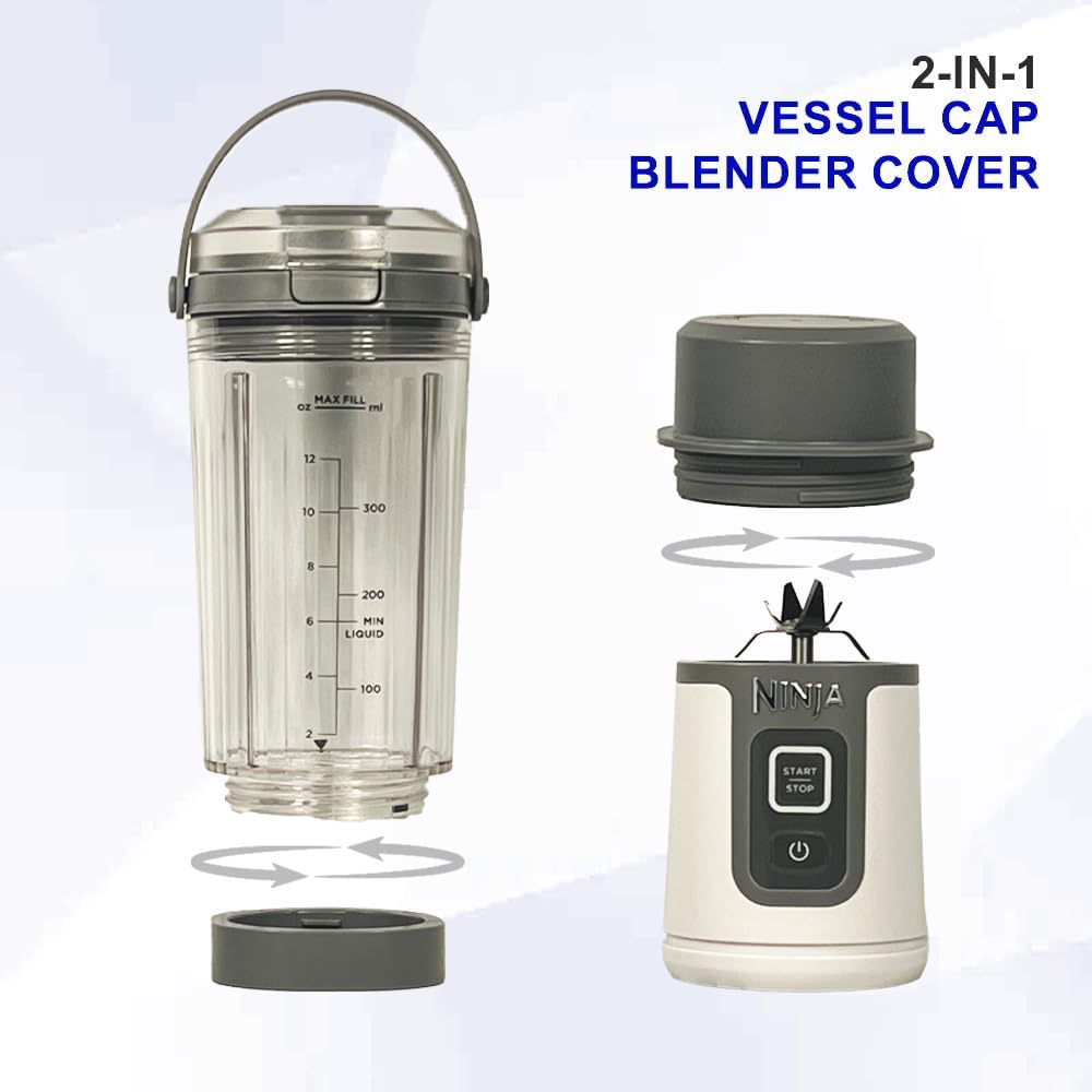 Ninja Blade Cover & Vessel Cap - 2-in-1 Replacement Parts for BC100 & BC151 Series | Food Grade, Leakproof, Dishwasher Safe, Grey