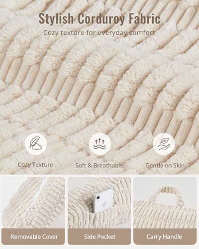 Textured Off White Large Reading Pillow with Arms & Pockets - 20 Inch