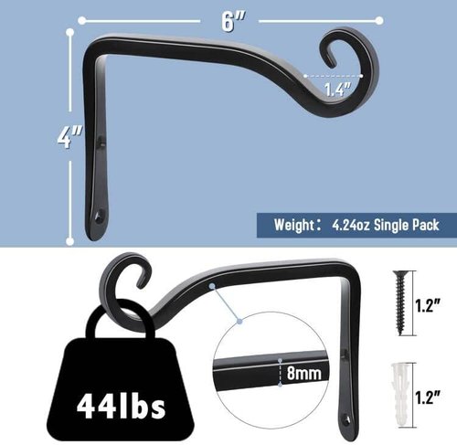 FEED GARDEN Hanging Plant Bracket - 6 Inch Hand-Forged Plant Hangers for Outdoor Use | 2 Pack