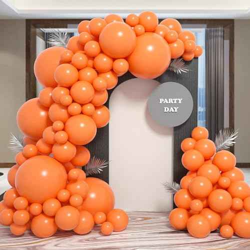 Orange Balloons Garland Arch Kit,130pcs Premium Latex Balloons,18 12 10 5 Inch Matte Orange Balloons Garland for Birthday Graduation Baby Shower Halloween Christmas Wedding Party Decorations