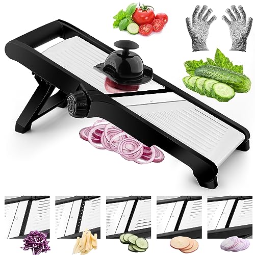 VEKAYA Mandoline Slicer for Kitchen - Stainless Steel Vegetable Slicer with Safety Gloves, Black/Silver
