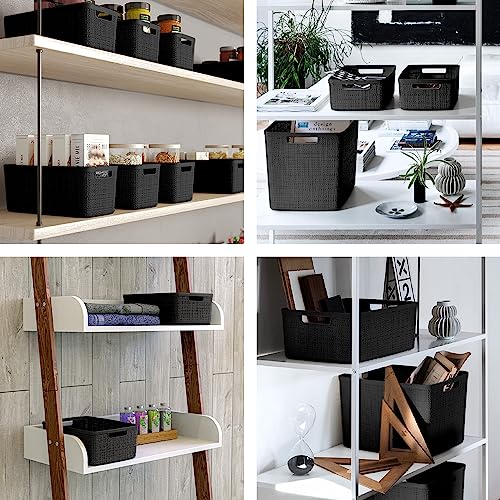 Large 18L Black Jute-Like Decorative Storage Baskets - Set of 4, Easy Access