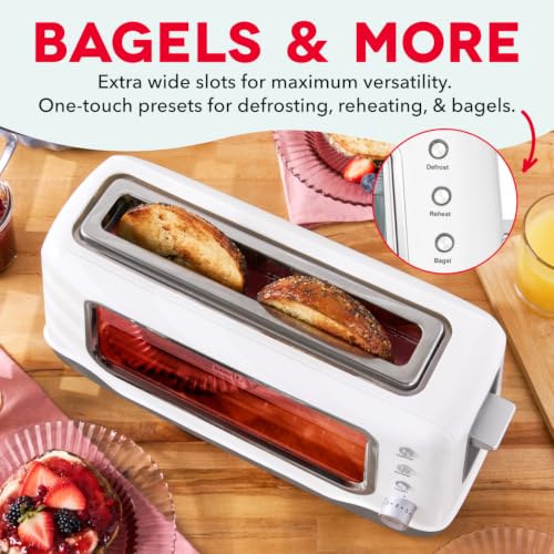 DASH White Clear View Toaster with 10-Inch Slot, 7 Browning Levels & Glass Panel