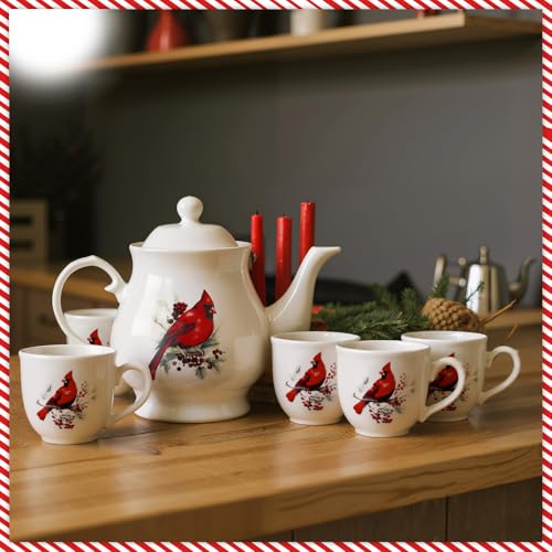 Vesici Cardinal Ceramic 7-Piece Tea Set with Teapot & 6 Cups