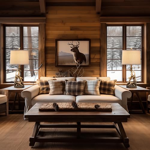 Rustic Deer Antler Table Lamp with USB Ports - 27.25'' Tall Western Country Nightstand Light