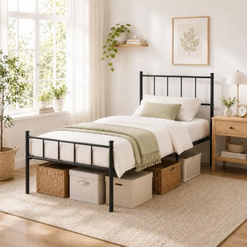 ZASHONT 14-Inch Twin XL Metal Bed Frame with Headboard, Reinforced Steel Support