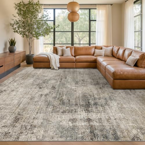 Hazo Haus 8x10 Farmhouse Washable Area Rug - Taupe, Gray & Green Variations