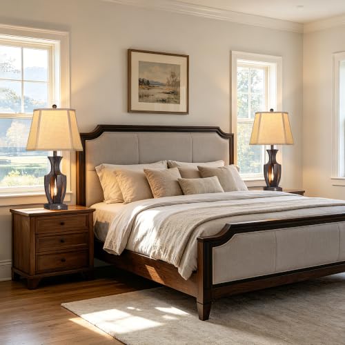 Farmhouse Table Lamps Set of 2 - 26 Inch Dimmable Nightstand Lamps with USB Ports - Bronze
