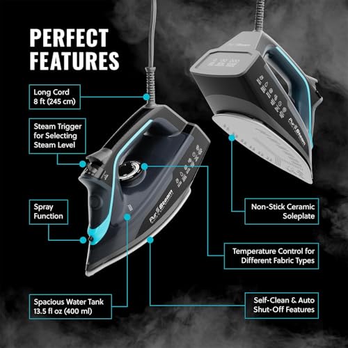 PurSteam SteamBurst+ 2.0 Steam Iron with Ceramic Soleplate & Self-Cleaning