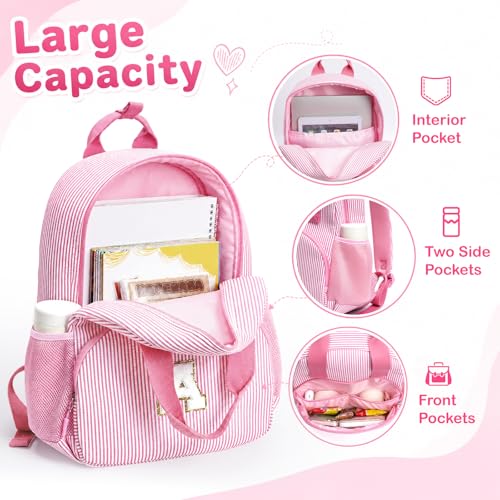 YOOLIFE Toddler Backpack for Girls - Purple L, Personalized Initial, Kids Gift
