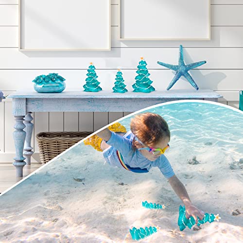 Blue Resin Miniature Christmas Trees Set - Ocean Beach Holiday Decor