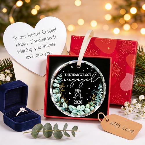Engagement Ornament 2026, Crystal Glass Gift for Newly Engaged Couples