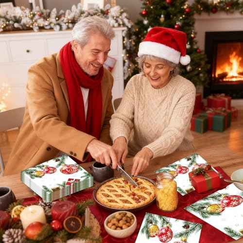 50PCS Christmas Paper Napkins - Disposable Xmas Balls Holiday Napkins Snowflake Holly Pine Cone Paper Napkins for Dinner Table Decor Party Supplies