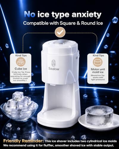 White Saalow Electric Snow Cone Maker with Adjustable Fineness & 135W Motor