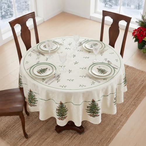 Spode Holiday 70-Inch Round Tablecloth with Christmas Tree Design