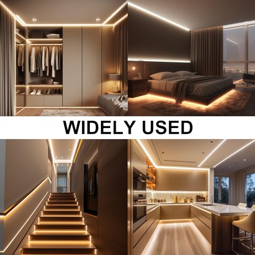Warm White 3000K COB LED Strip Light 32.8ft with Remote, UL Power Supply, Dimmable