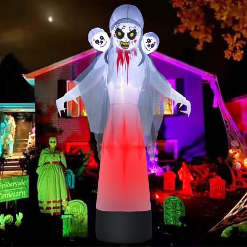 8.6FT Halloween Inflatable Grim Reaper Ghost with Skull Heads - Outdoor Yard Decor