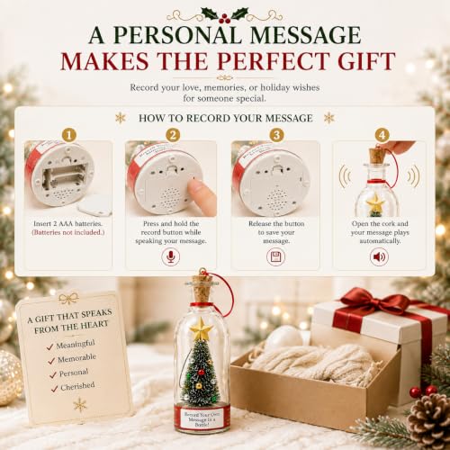 CRILEAL Green Recordable Christmas Tree Bottle Ornament - 25-Second Voice Message Keepsake