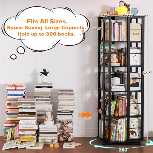 Aheaplus Black 5-Tier Rotating Corner Bookshelf - 360° Spinning Wood Display