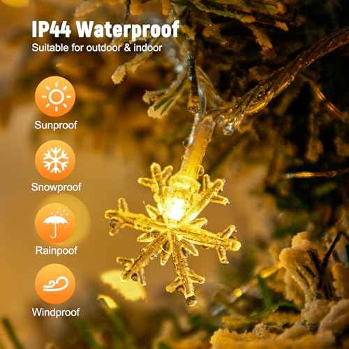 Minetom 2 Pack Snowflakes Lights - 14 Ft 30 LED Waterproof Shatterproof Xmas Fairy Lights for Indoor Decor