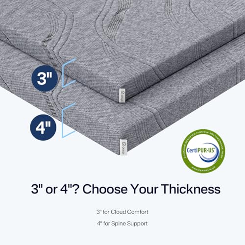 Queen Size 3-Inch Cooling Memory Foam Mattress Topper with Non-Slip Straps - Targeted Back Pain Relief