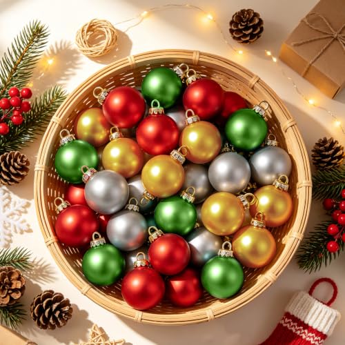 200pcs Small Christmas Ornaments 0.63 Inch Red Green Gold Silver Holiday Decorations