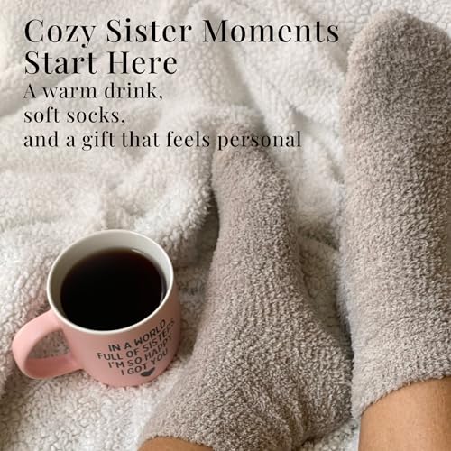 Sister Gift Mug & Cozy Socks Set - 13oz Pink Ceramic Coffee Cup