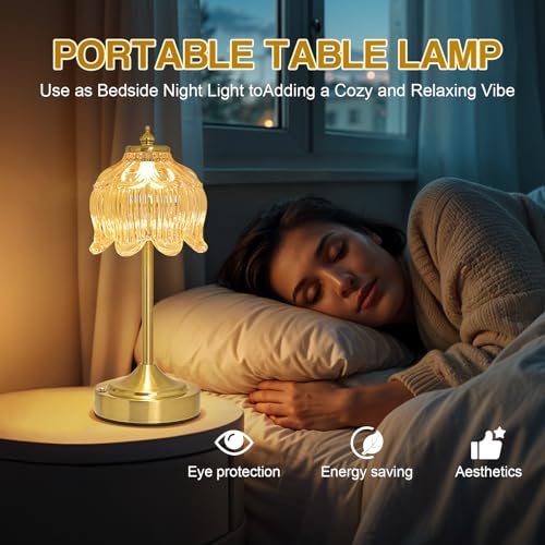 Crkwos Rechargeable Amber Glass Lotus Flower Cordless Table Lamp - Flower Amber Variation