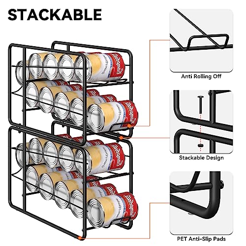 Black 4 Pack Can Organizer for Pantry - Stackable Soda Dispenser Rack