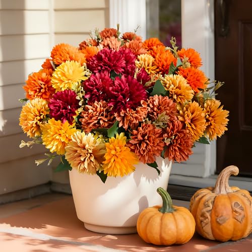 Artificial Mum Flowers Set - 20 Mixed Faux Fall Flowers for Outdoors & Garden Decor