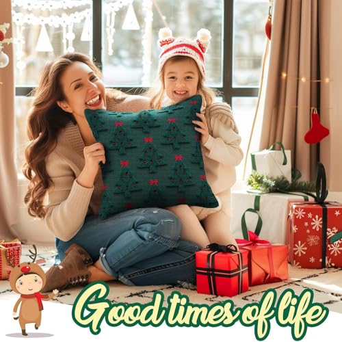 Pyonic Christmas Pillow Covers 18x18 Inch Set of 2 Red Christmas Tree Embroidered Faux Fur Holiday Decor