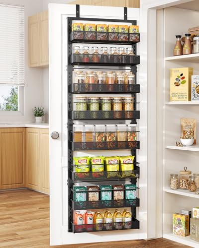 SNTD Black Over the Door Organizer 8 Tiers, 17" W x 6" D x 69" H, Adjustable Fit