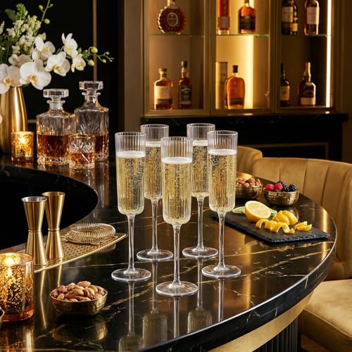 Clear 36PCS Ribbed Plastic Champagne Flutes for Weddings & Parties