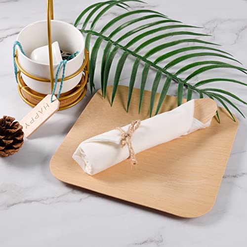 Aowutus 100 Pack Bamboo Cutlery & Napkin Set - Eco-Friendly Disposable Utensils for Parties & Events