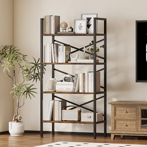 Homeiju 4-Tier Rustic Kids Bookshelf, 23.6'' Wide Small Bookcase with Open Shelves