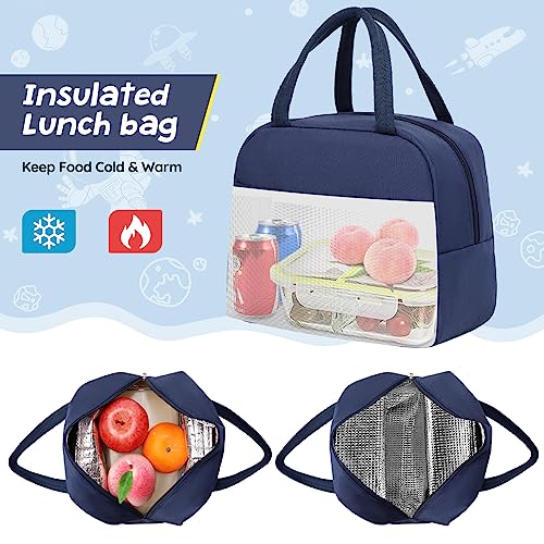 ACESAK Astronaut Backpack Set for Boys with Lunch Bag, 3-Piece Blue School Backpack