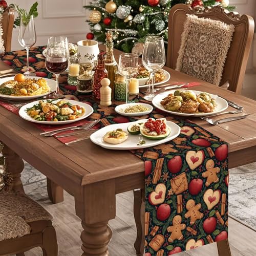 Christmas Gingerbread Man Table Runner - Holiday Dining Decor 13x72 inch