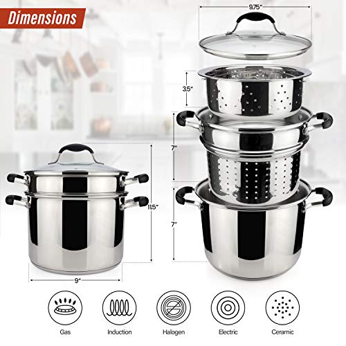 AVACRAFT 7 Quart 18/10 Stainless Steel 4 Piece Pasta Pot Set