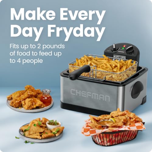 Large 4.5L Deep Fryer with Basket, Adjustable Temp & Timer, Removable Oil Container