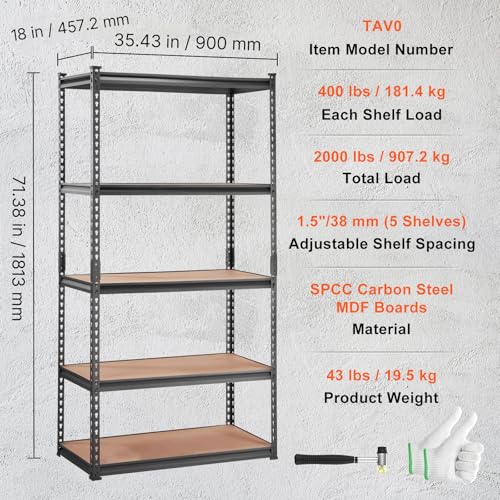 Heavy Duty 5-Tier Adjustable Storage Shelves 36x18x72 inches - MDF Variation