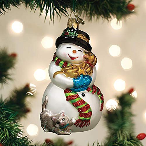 Old World Christmas Snowman With Playful Pets Ornament – Handcrafted Glass Globe