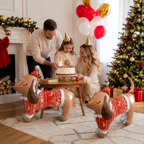 Christmas Dachshund Dog Balloons - 2 Pack Festive Puppy Party Decor