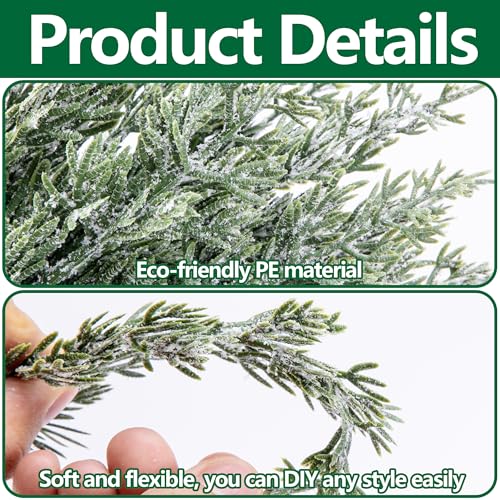 Watayo 45 Pcs Artificial Christmas Snow Pine Branches & Red Berry Stems - Snowy Style