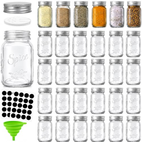 30 Pack 4oz Glass Spice Jars with Airtight Lids & Labels - Kitchen Storage Containers