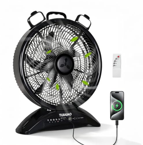 TUIAIAO 45000mAh Rechargeable Battery Fan with LED Light - Black